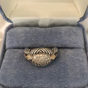 Silver ring with diamond and gold accents
